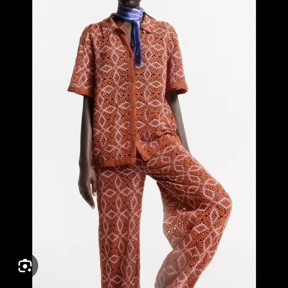 *LAST CHANCE* THE WHITE LOTUS x H&M CROCHETED PANTS, Orange Crochet Pants - Picture 1 of 12